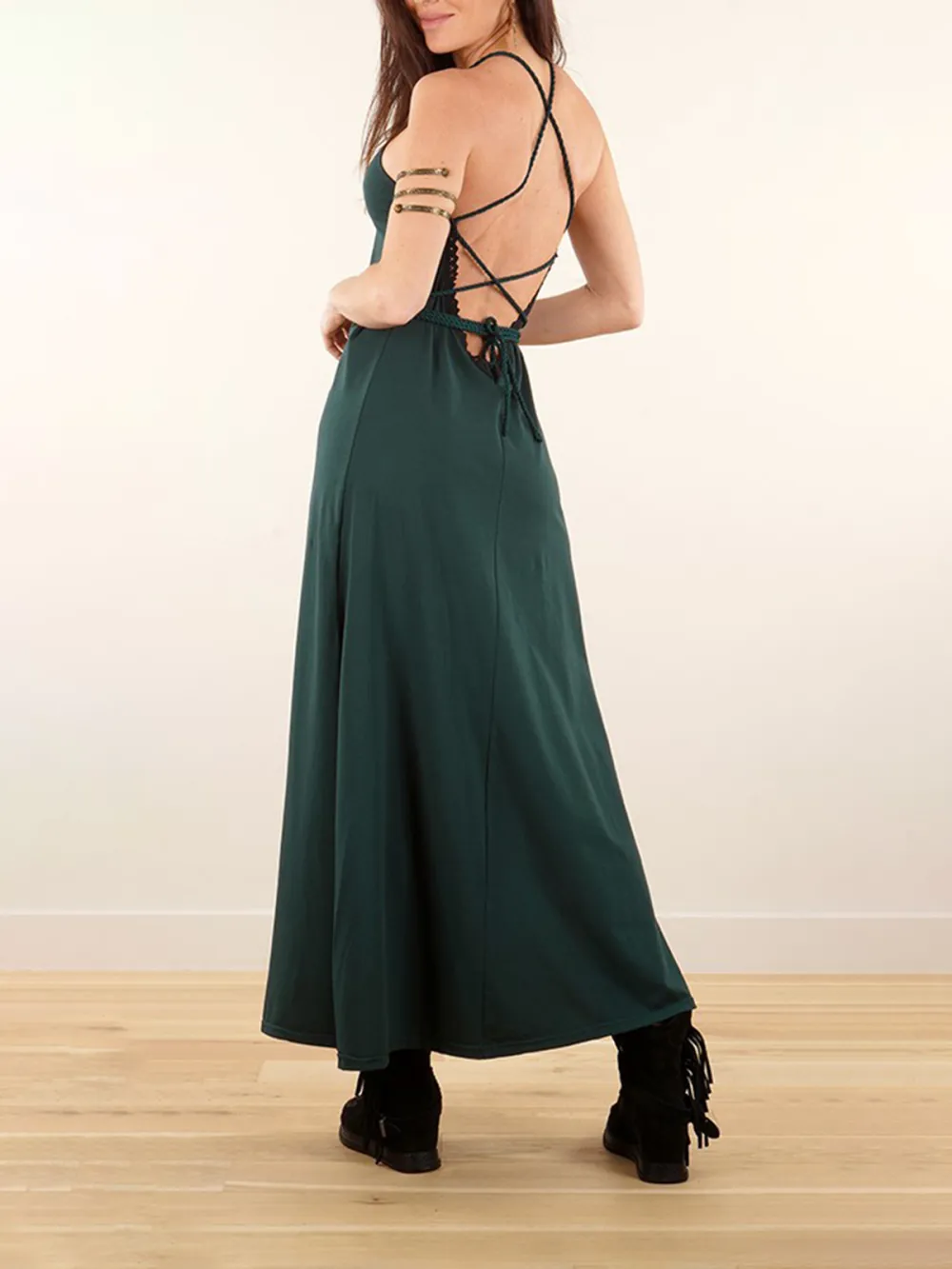 Lace-up Split Long Dress