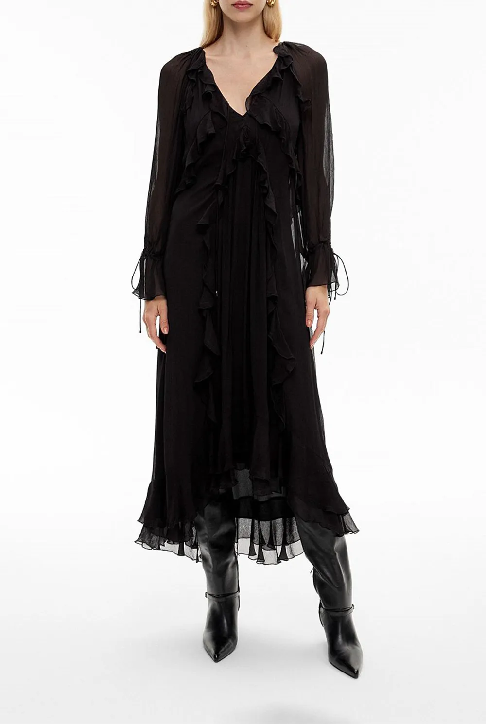 Ruffled V-Neck Dress