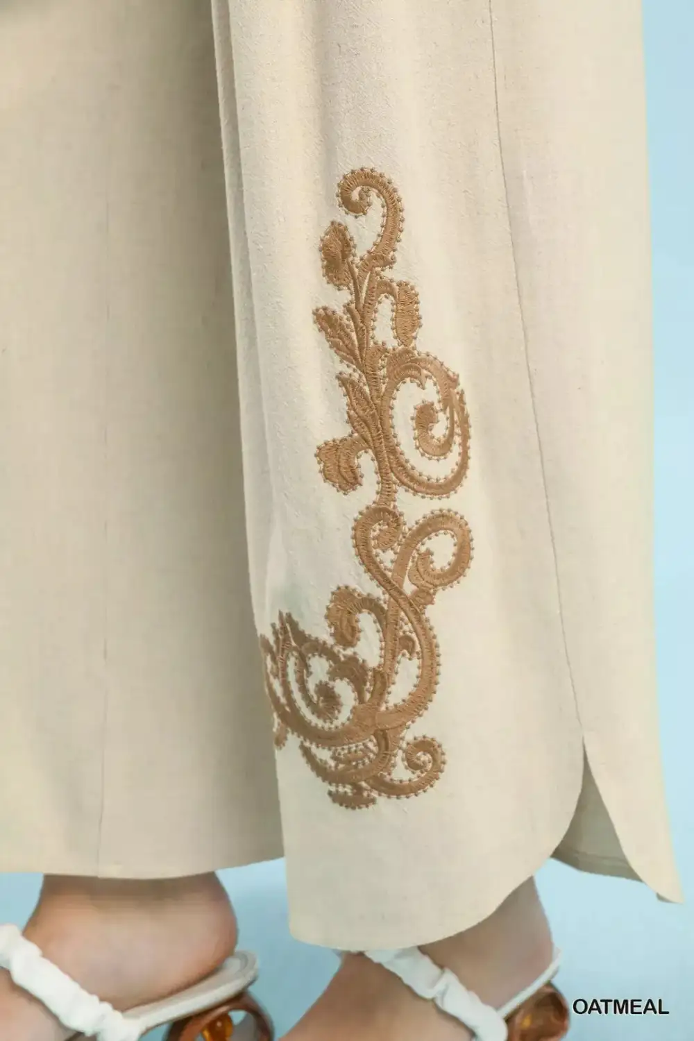 Linen Embroidered Wide Leg Boho Pants