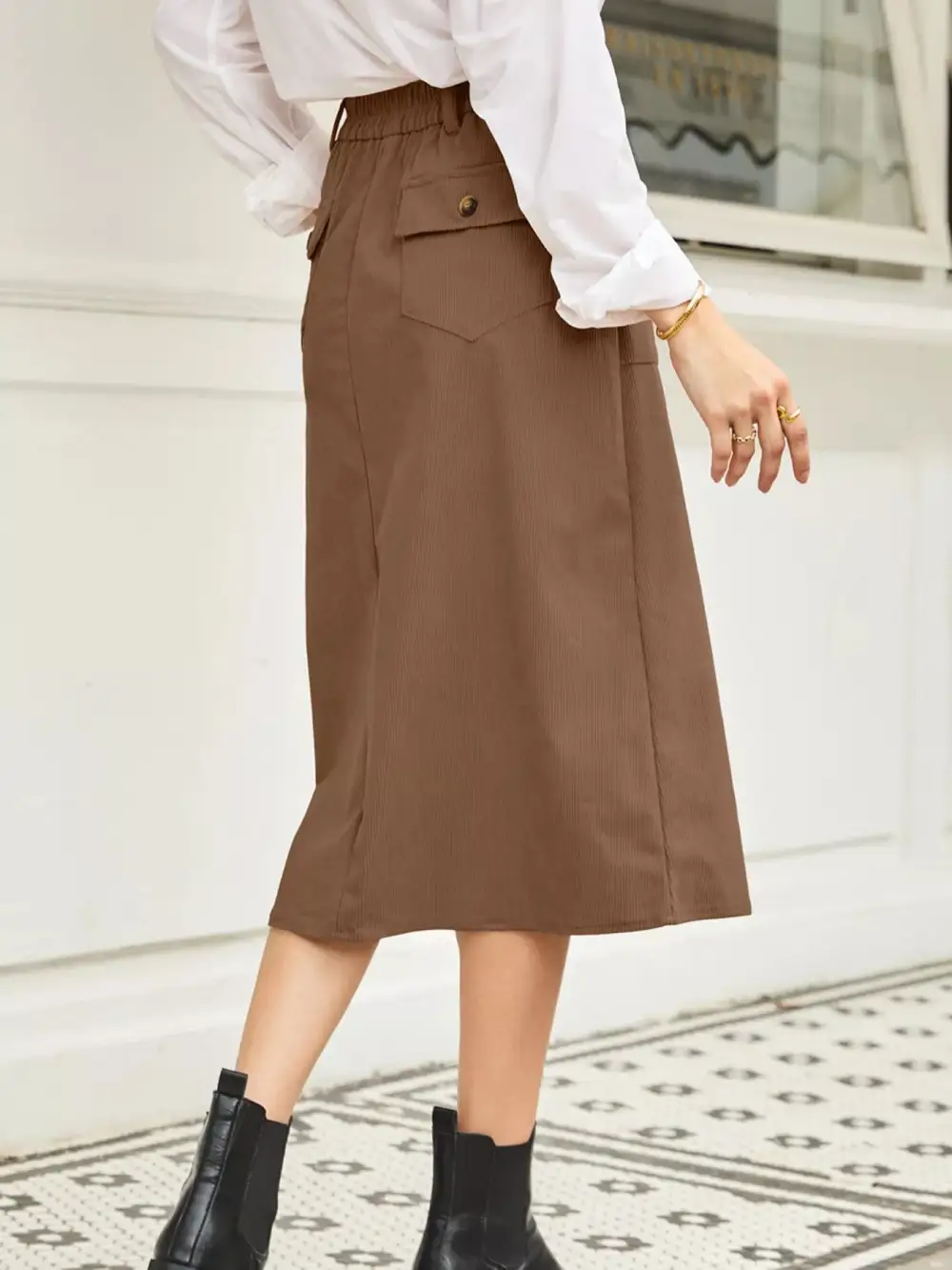 Side Slit High Waist Midi Skirt