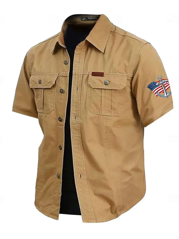 Men's American Flag Anchor Print Fixture Short Sleeve Shirt