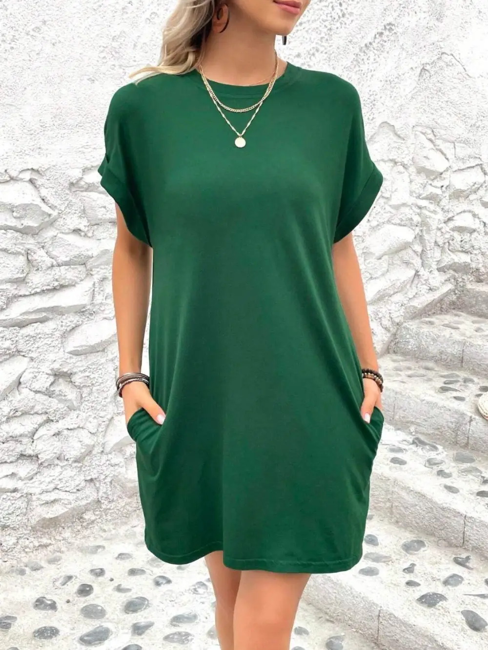Easy Fit Round Neck Short Sleeve Mini Dress