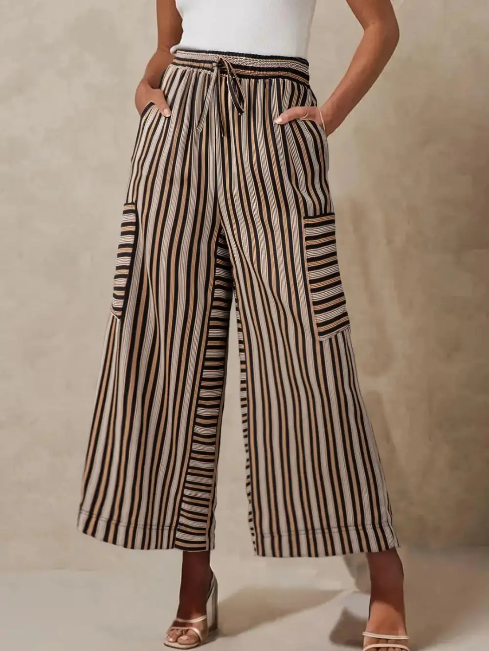 Contrast Striped Wide Leg Pants