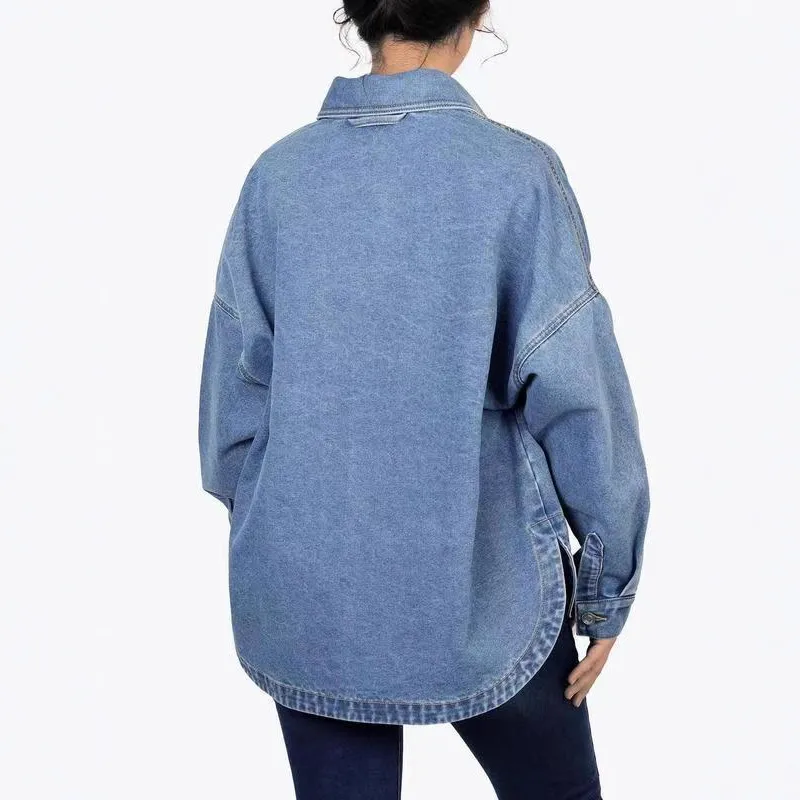 Washed Split-Hem Denim Shirt