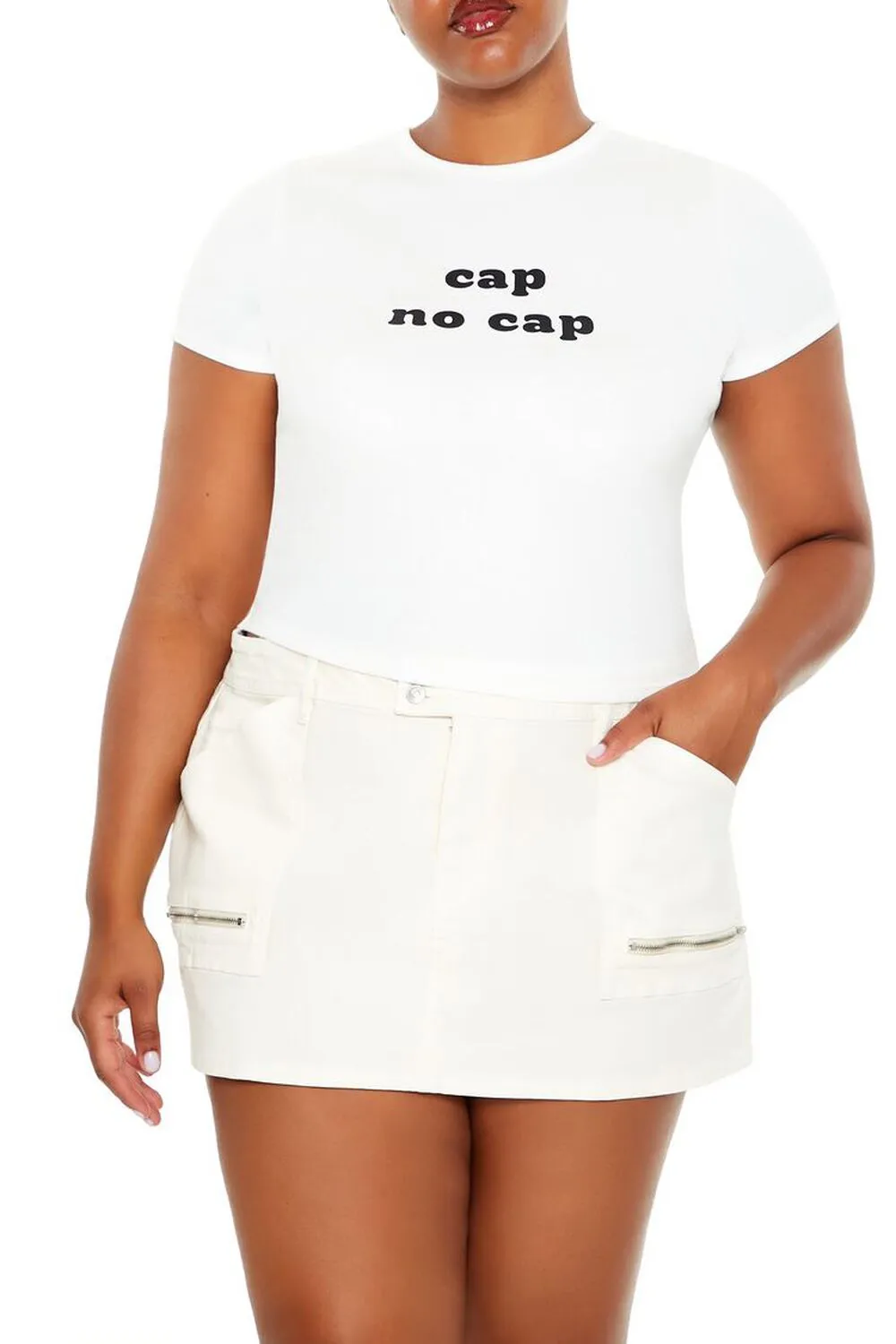 Plus Size Cap No Cap Print T-Shirt