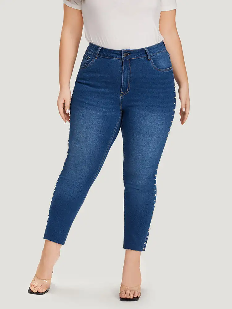 Beaded Split Side Pocket High Rise Jeans