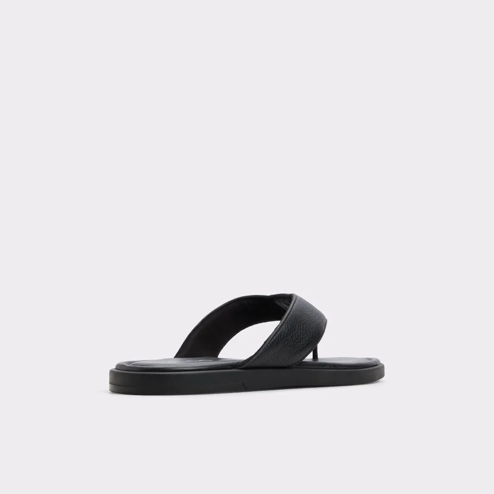 Open Toe Black Pebbled Leather Flip Flops
