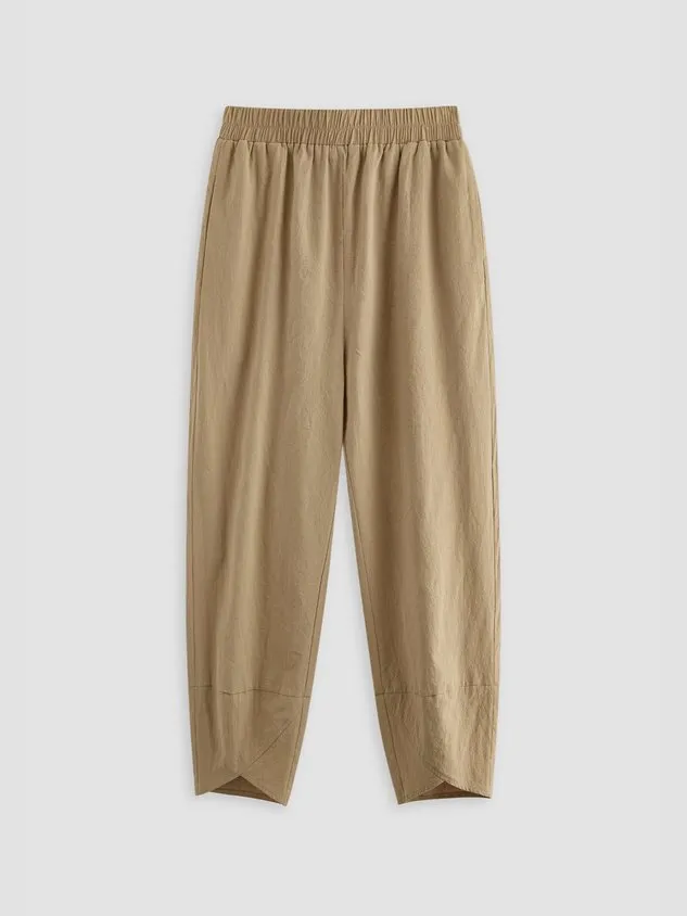 Casual Baggy Plain Linen & Cotton Cropped Pant