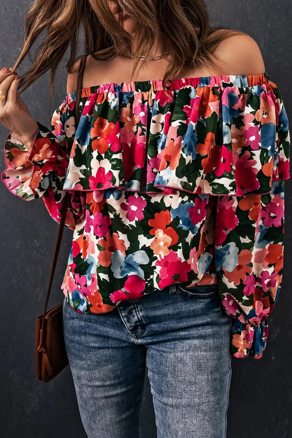 Smooth Floral Ruffle Sleeve Blouse