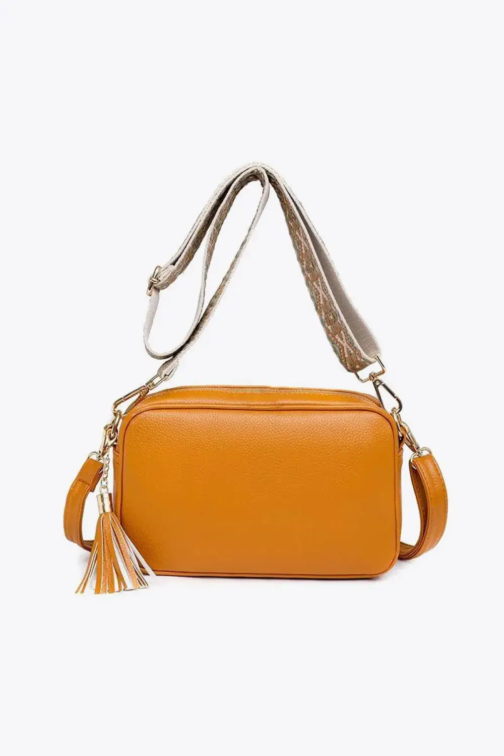 Tassel Accent Faux Leather Crossbody Bag