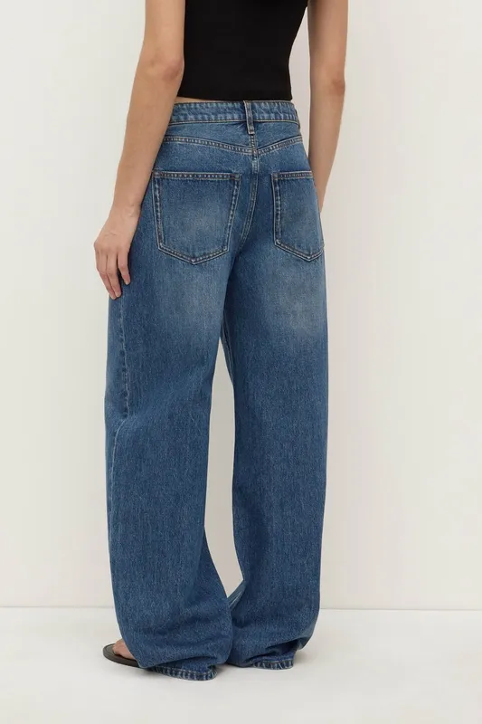 Mid Blue Mid-Rise Curved-Leg Jeans