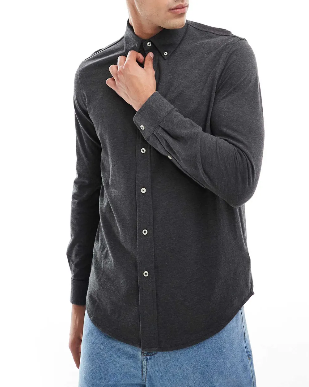 Pique Shirt In Charcoal Marl