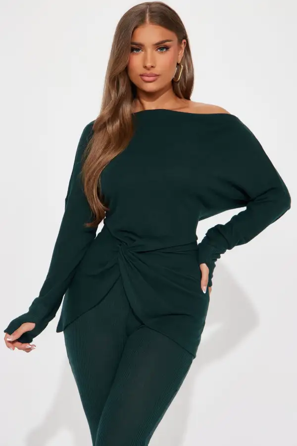 Tara Twist Front Pant  Set - Olive