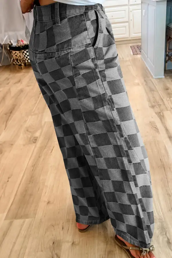 Wide Leg Checkered Jeans