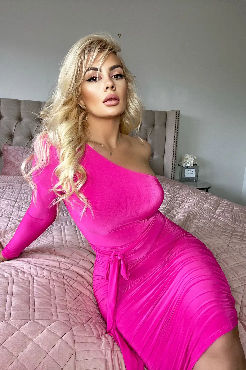 Of High Importance Ruched Midi Dress - Hot Pink
