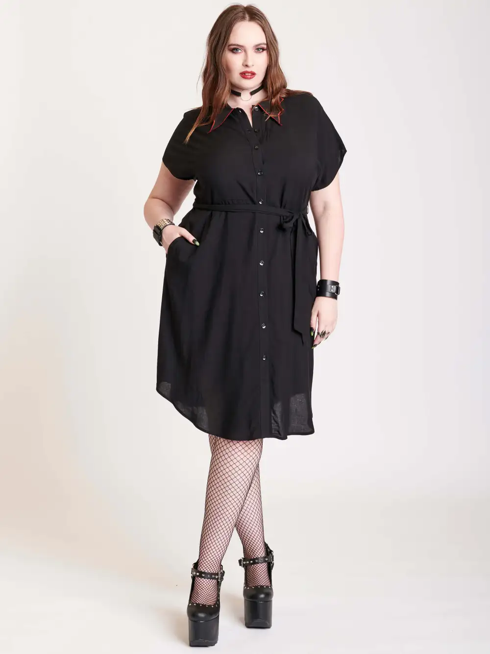 Bat Collar Shirt Dress