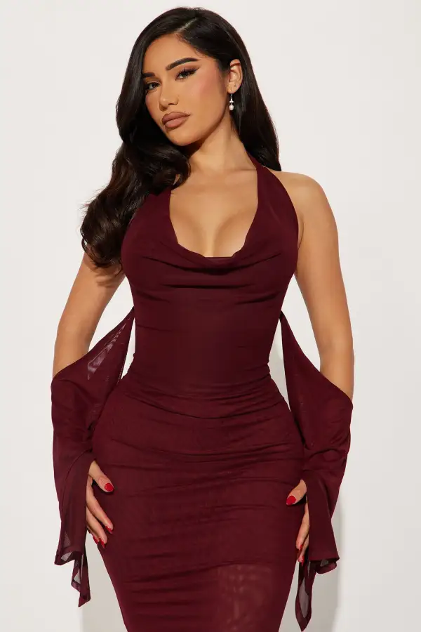 Haven Mesh Maxi Dress - Burgundy