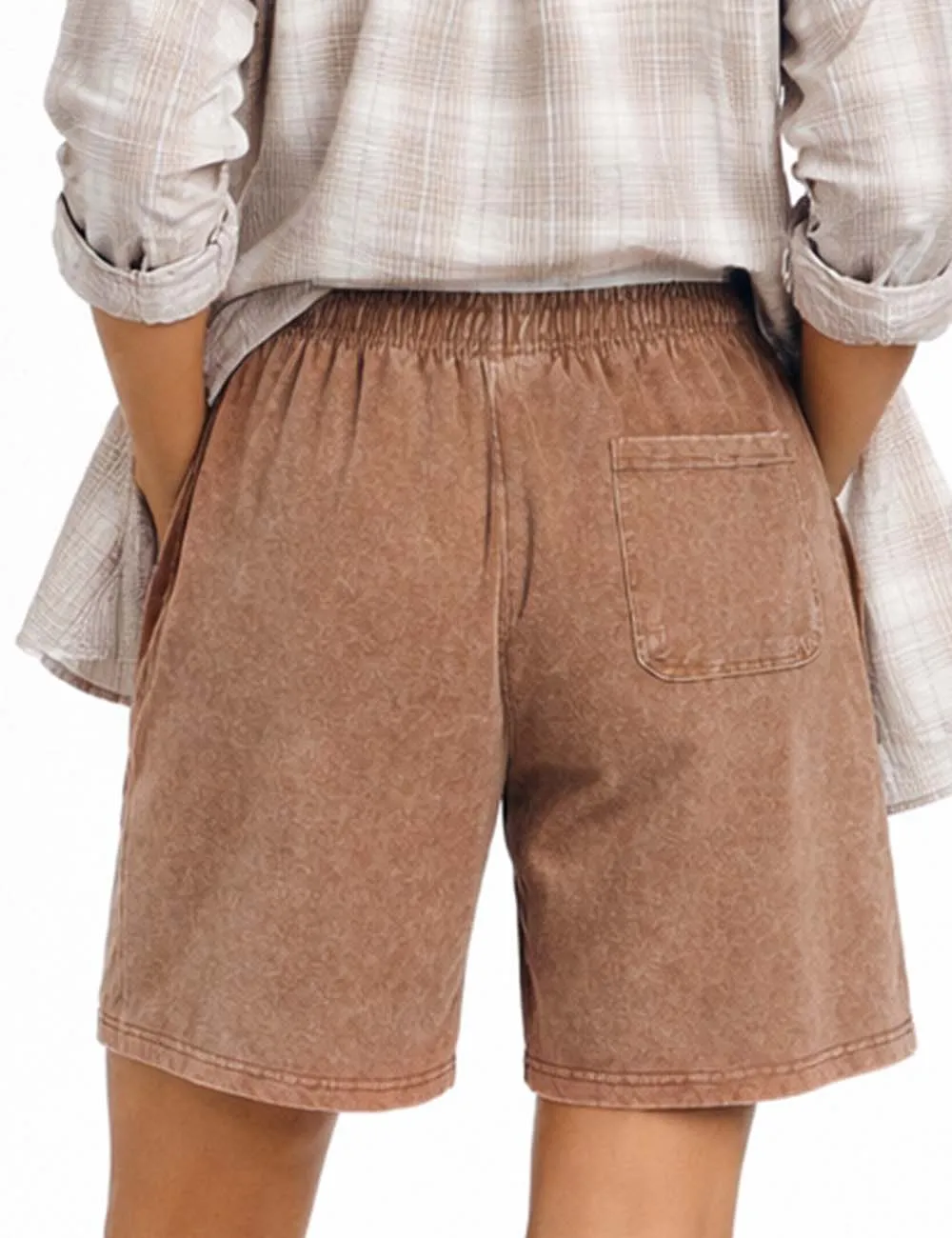 Vintage Washed Elastic Wide Leg Shorts