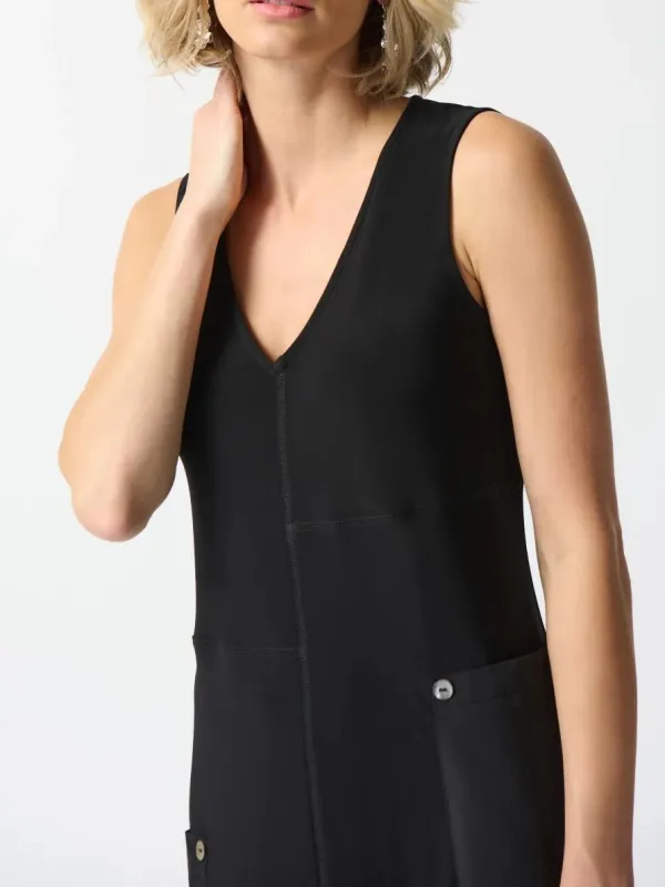 Black Sleeveless V - Neck Shift Dress