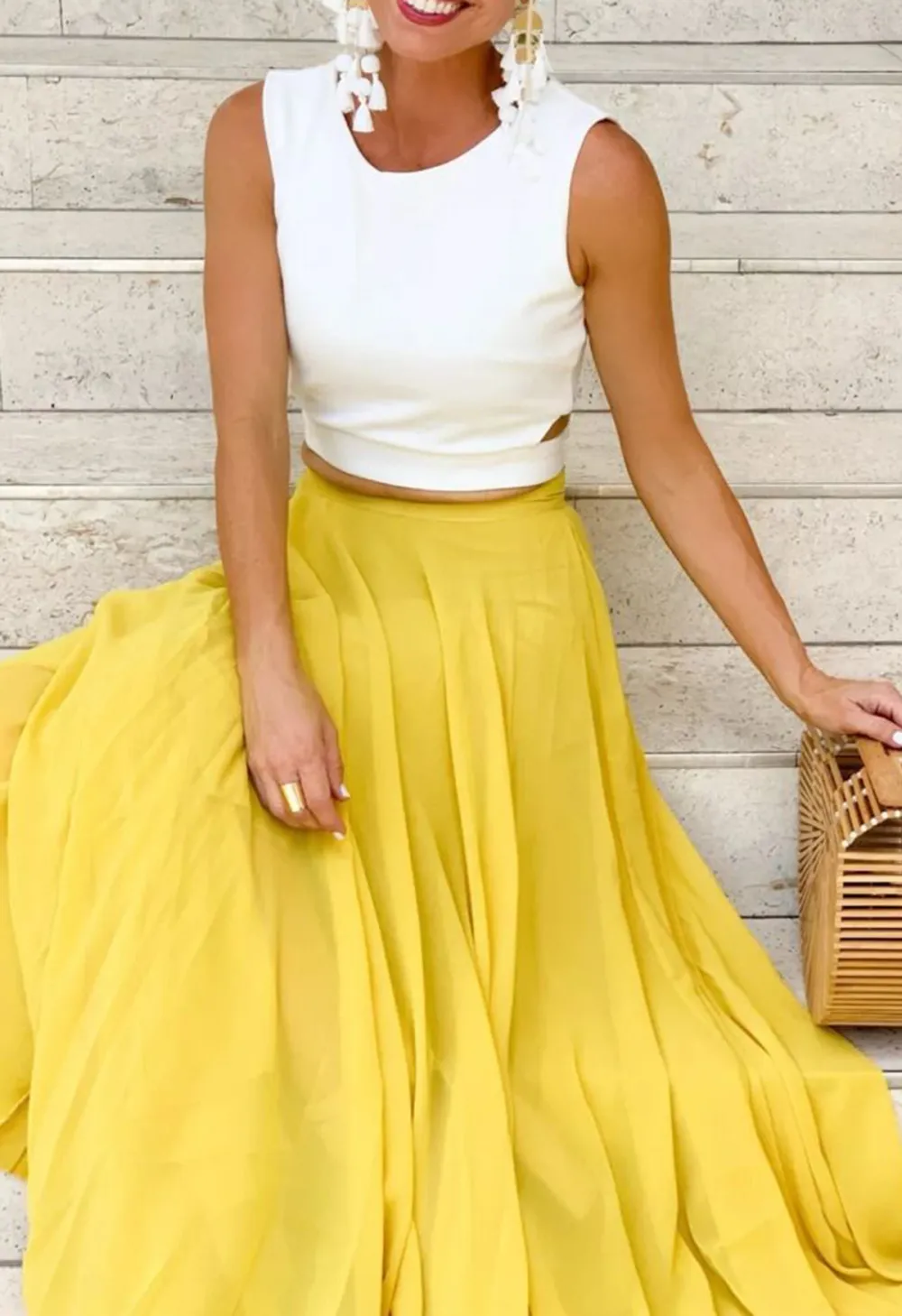 TIMELESS FAVORITE CHIFFON MAXI SKIRT IN MUSTARD