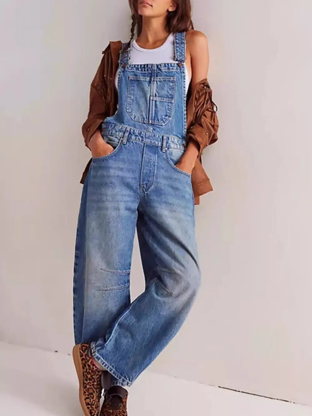 Soft Denim Wide Leg Overalls