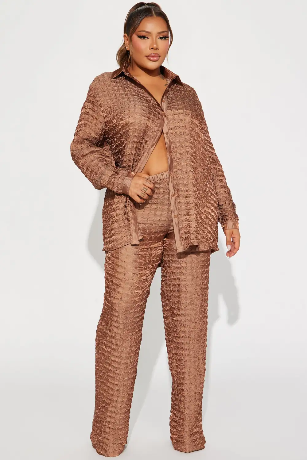 Royal Textured Pant Set - Brown