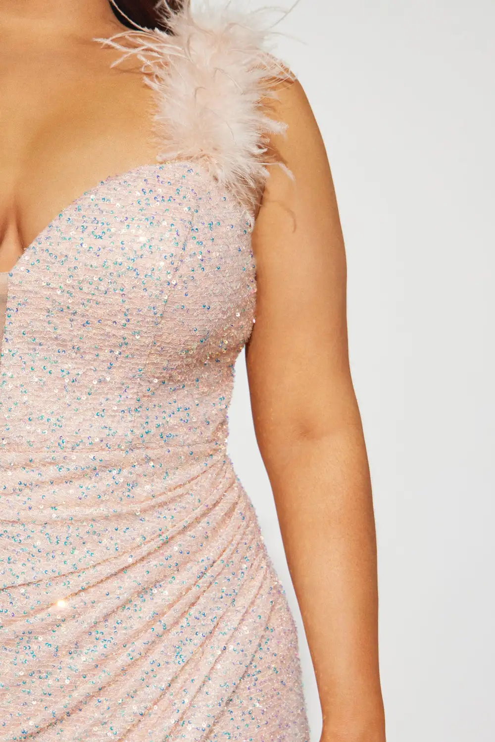 Too Fabulous Sequin Feather Maxi Dress - Pink