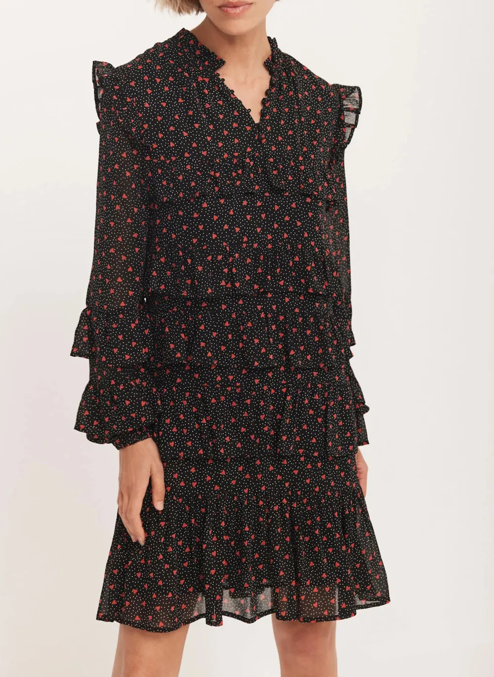 Casual Style Heart Print Tiered Mini Dress