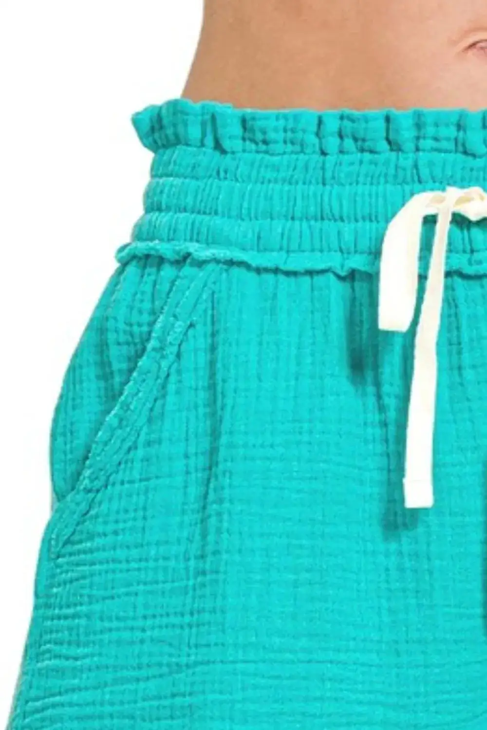 Double Gauze Elasticband Drawstring Waist Shorts