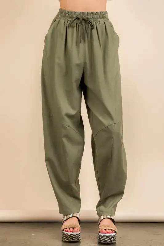 Relaxed Solid Barrel Comfy Woven Pants