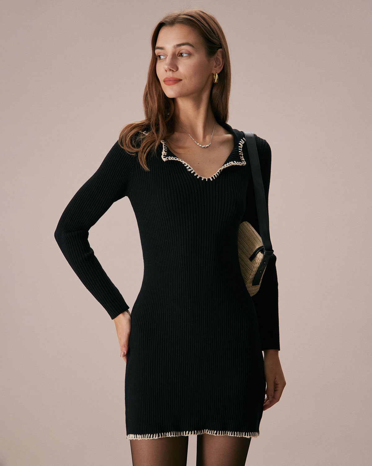 The Black Contrast Stitch Sweater Mini Dress