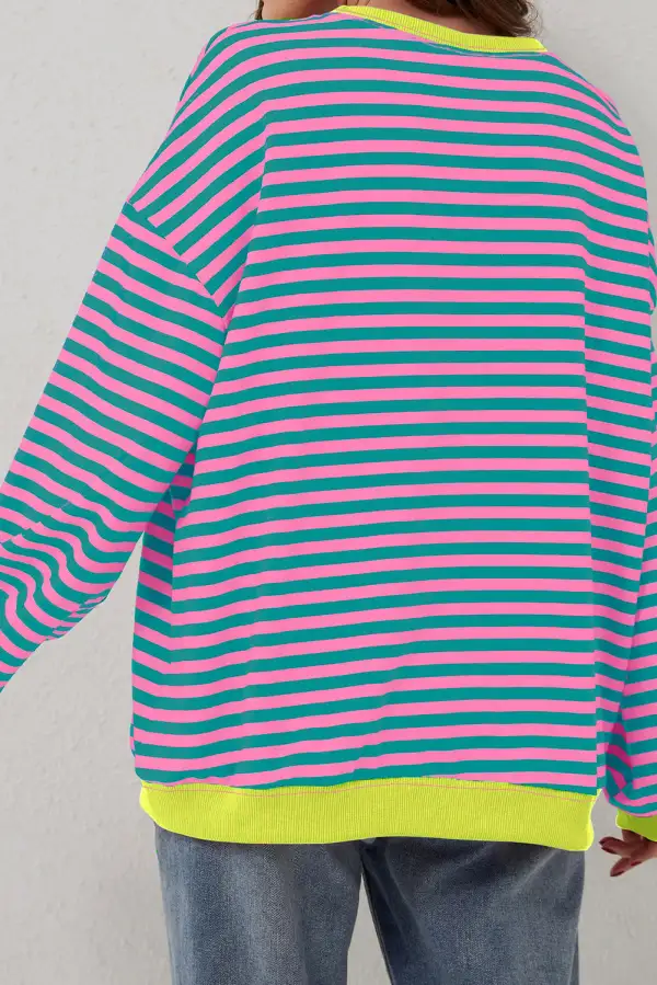 Relaxed Striped Ribbed Drop Shoulder Sweatshirt