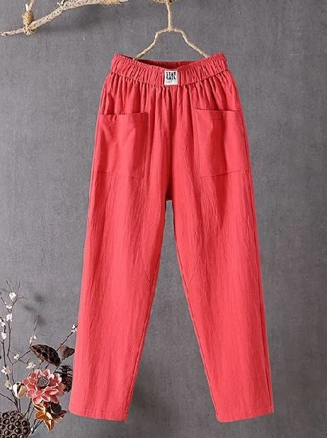 Casual Plain Natural Ankle Pants Straight Pants