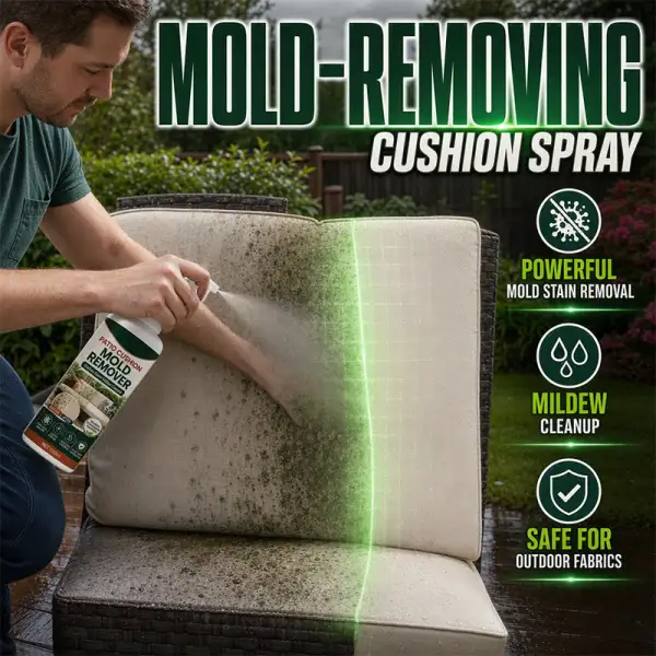 Patio Cushion Mold Remover Spray, Powerful Mildew Stain Cleaner, Quick Mold & Mildew Stain Removal Spray Safe for Outdoor Fabric Cushions, Patio Furniture Upholstery Cleaning Solution