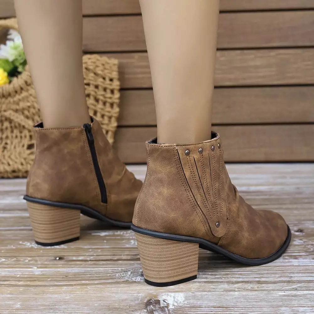 Modern Pointed Toe Block Heel Boots