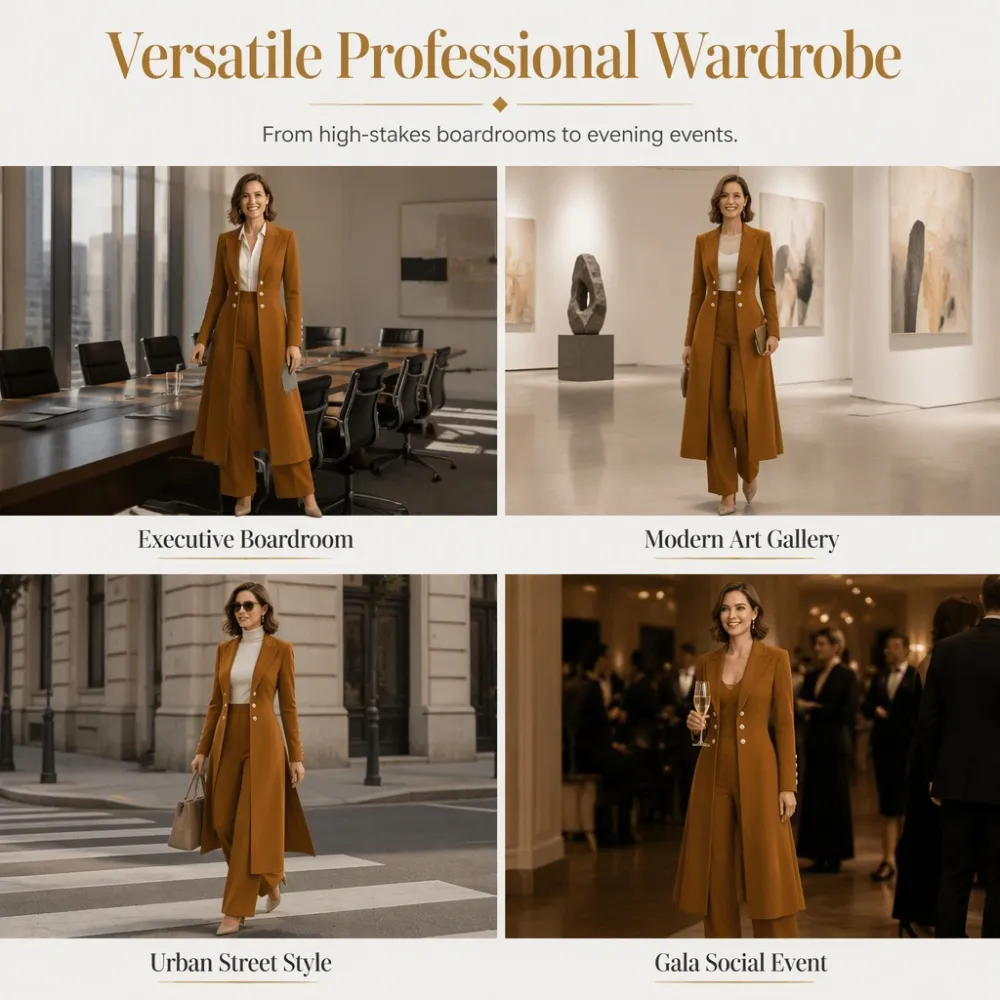 ⏰ 50% discount on season change - quality at half price!✨Women's Elegant Autumn 2 Piece Outfit Set with Retro Long Sleeve Coat and Simple Trousers
