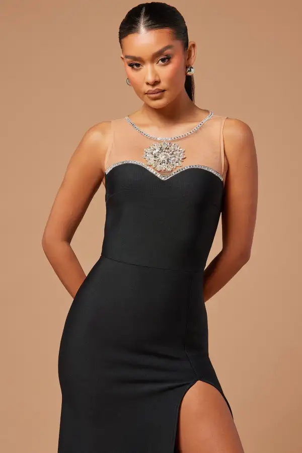 Arielle Embellished Bandage Gown - Black