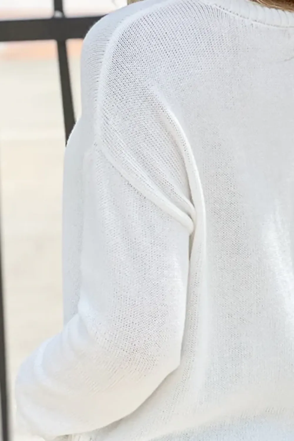 Round Neck White Fashionable Sweater