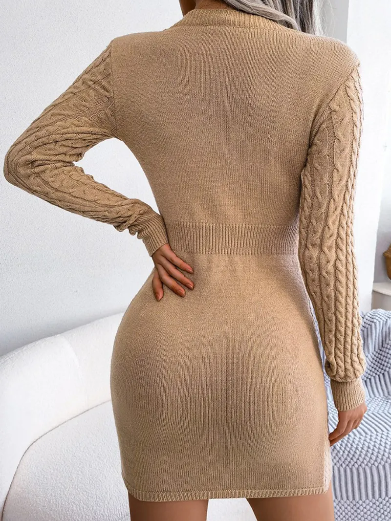 Casual Openwork Knitted Mini Dress