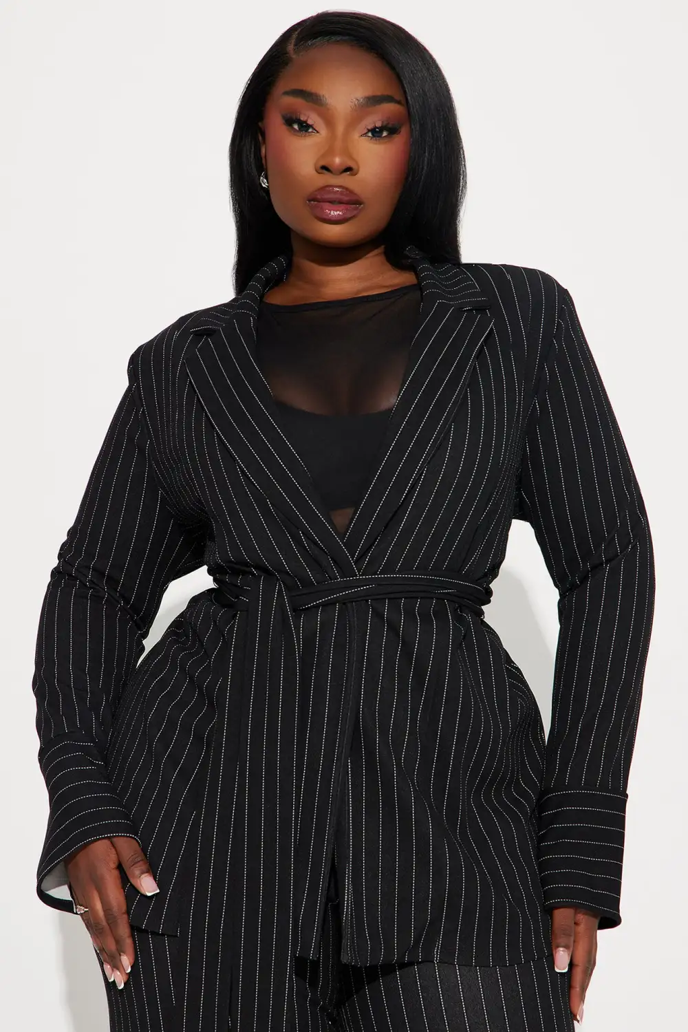 Next Level Pinstripe Pant Set - Black/combo