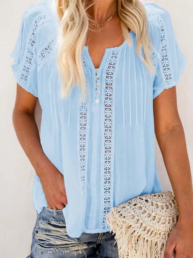 Women's Lace Panel Cutout Button Shirt