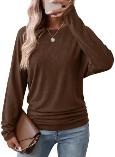 Women's Long Sleeve Ruffle Blouse, Fall Top, Lightweight Sweater