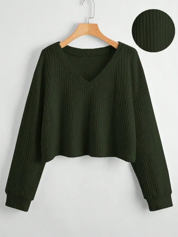 Women's Rib-knit V-Neck Long-Sleeve Blouse