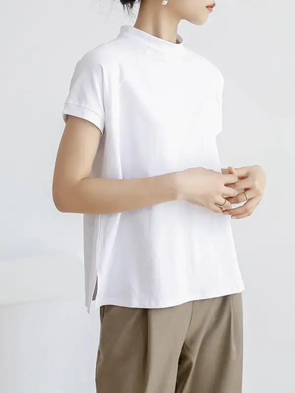 Casual Short Sleeve Relaxed Stand Collar T-Shirt
