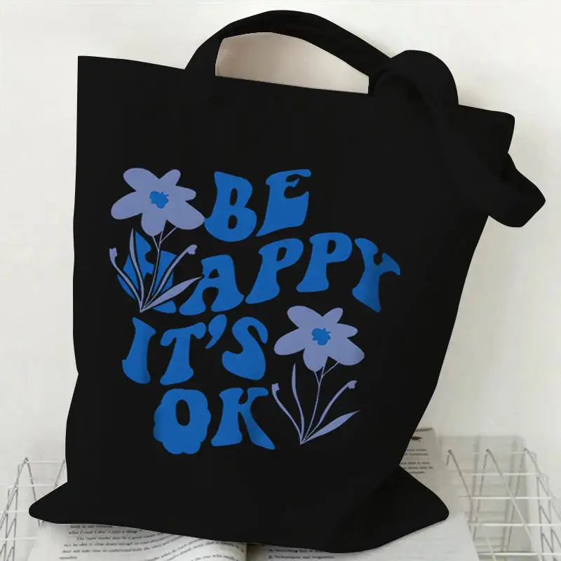 Groovy Retro Graphic Canvas Tote Bag