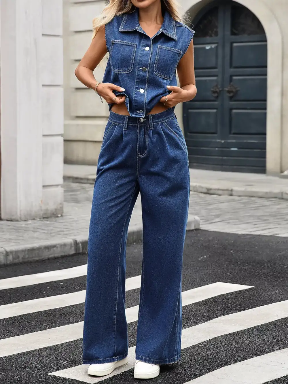 Easygoing Denim Button Front Set