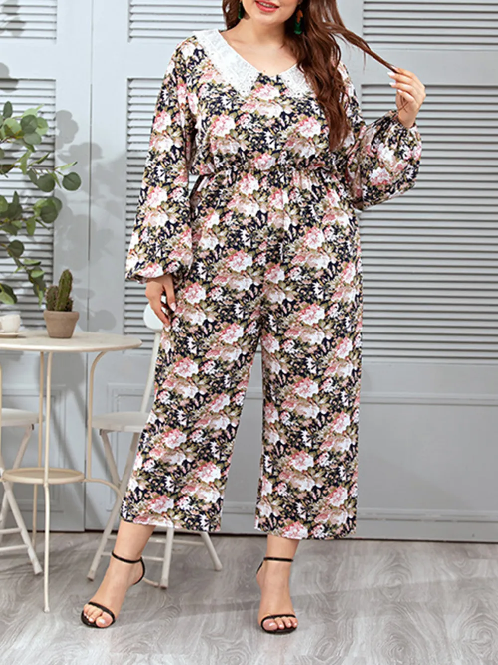 Lace Large Size Loose Casual Women Jumpsuit