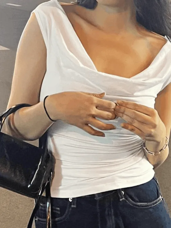Cowl-Neck Backless Tie-Back Slim-Fit Tank Top