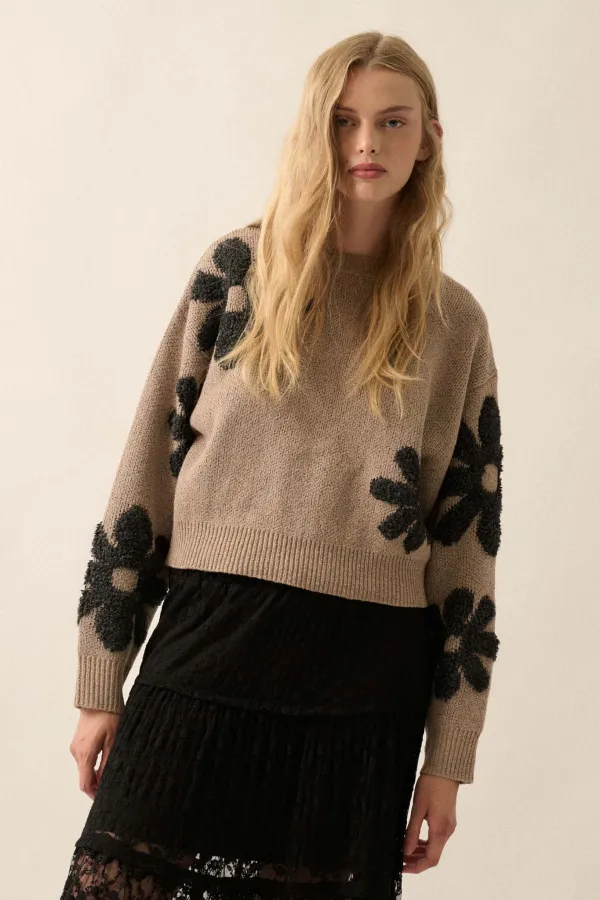 Fuzzy Flowers Floral Chenille Jacquard Sweater