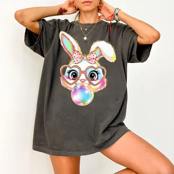 Bunny Printed Round Neck Short Sleeve T-Shirt